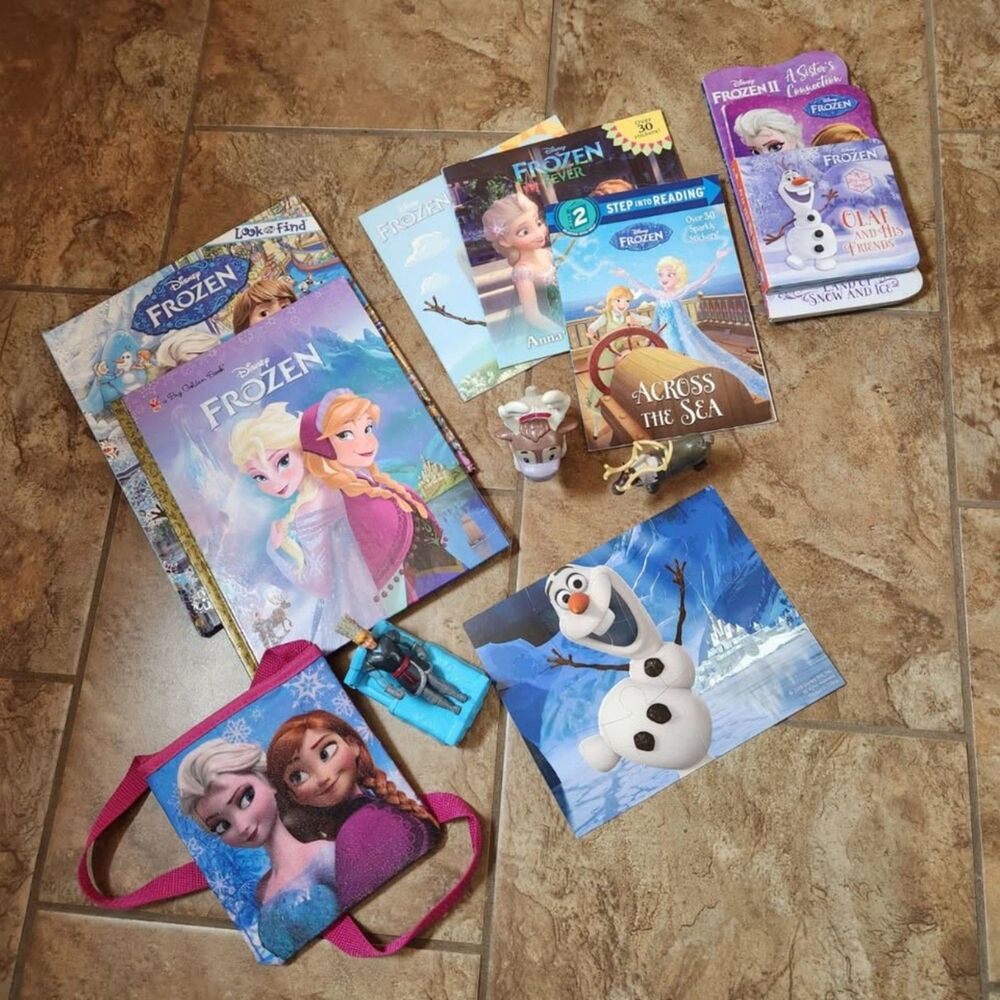 Disney Frozen Bundle Bag Books Figurines Lot – Elsa Anna Olaf